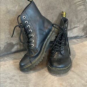 Dr. Martens Black Combat Boots with Yellow Stitching